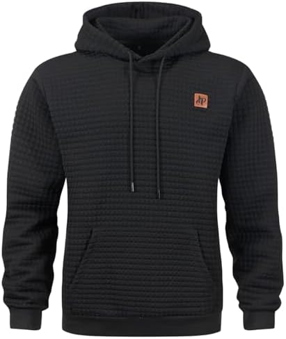 Qichic Men's Hoodies Pullover Plaid Jacquard Long Sleeve